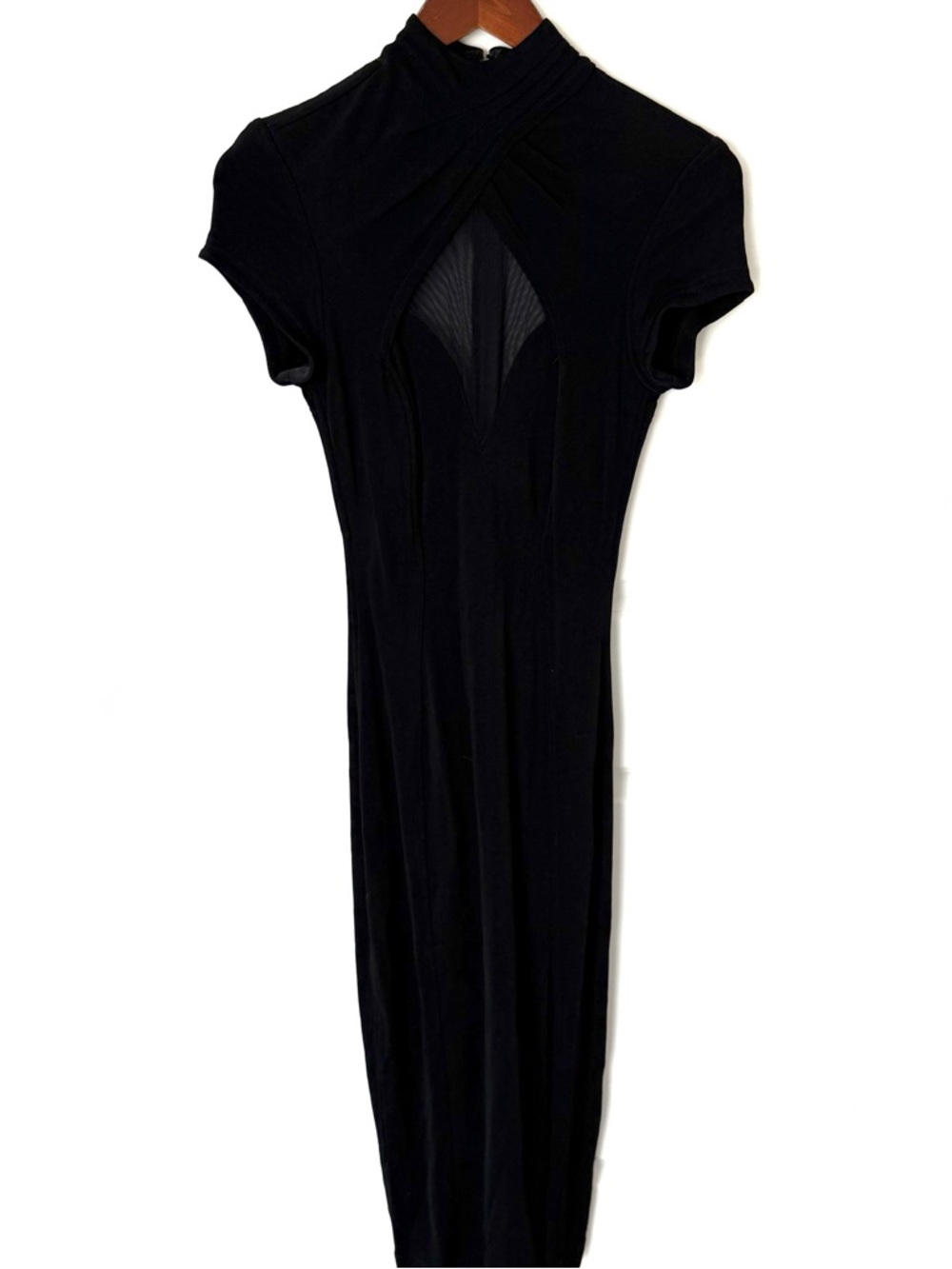 Cache Vintage Pleated Mesh Side Slit Maxi Dress Size Small